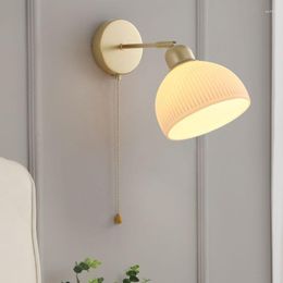 Wall Lamp Nordic Light With Switch For Living Luxury Decor Bedside Reading Glass Shade Led Mounted Interior Lighting