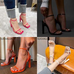 Sandals Summer New Narrow Band Women Sandals Shoes Thin High Heel Square Toe Ladies Ankle Buckle Strap Sexy Dress Pumps s 230316