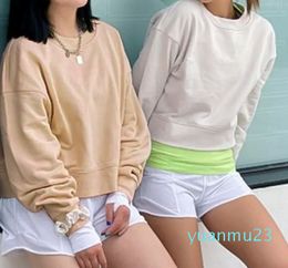 Lu Lu Hoodie Coat Jackets Hoody Align Lemon Yoga Outfit Womens TShirt Oversized Long Sleeve Shirt Cropped Sweatshirt Waist Length Crew Relaxed Fit Workout Top Casual