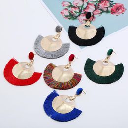 Dangle Earrings Bohemian Ethnic Velvet Filigree Metal Pendant For Women Exquisite Ornate Wire Drop Fan Shape Tassel Charm
