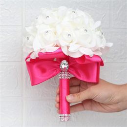 Decorative Flowers In Wedding Bouquets For Bride Crystal Silk Roses Bridesmaid Hand Holding Bouquet Artificial Crafts