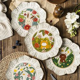 Plates Ins Wind Kiln Change Hand-painted Antique Ceramic Plate Breakfast Dessert Pasta Dish Glaze Fir Animal Birthday Gift