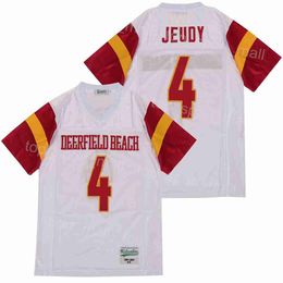 High School Football 4 Jerry Jeudy Jersey Deerfield Beach Moive Pure Cotton Breathable College For Sport Fans Stitched HipHop Team White Pullover Size S-XXXL