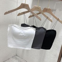 Women's Tanks Bustier Soft Elastic Seamless Black White Gray Cute Woman Cotton Tank Top Women Strap Vest Sexy Female Tube Crop Camisole