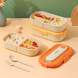 Dinnerware Sets Japanese Lunch Box With Cutlery Chopsticks Fork Spoon Plastic Storage Container Microwae Heating Bento Case For Student