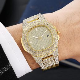 mens watch iced out rhinestone diamond watch quartz hip hop watches with stainless steel watch clock relogio