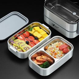 Dinnerware Sets Lunch Box Bento 304 Stainless Steel Leakproof Thermal Storage Containers For Adults Kids School 2 Layers 3 Grids