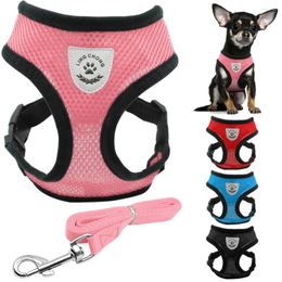Dog Collars Mesh Harness And Leash Set Soft Breathable Dogs Puppy Pet Cat Vest 3 Sizes For Chihuahua Teddy Poddle