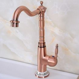 Kitchen Faucets Antique Red Copper Single Handle Hole Wash Basin Faucet Deck Mounted Swivel Spout And Bathroom Sink Mixer Tap 2nf626