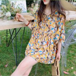 Women's Blouses Fashion Printing Round Neck Mid-sleeve Shirt Top Female Korean Version Summer Loose A-line Lace Fluffy Floral Women