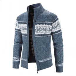 Men's Sweaters Autumn Winter Cardigans Men knitted Sweater Jacket Fashion Print Stand Up Collar Coat Thicker Warm Outwear 231118