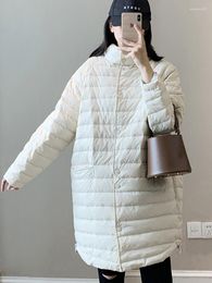 Women's Down Ailegogo Casual Female Ultra Light White Duck Long Jacket Autumn Women Lightweight Loose Warm Parka Chic Outwear