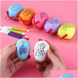 Party Favor Gift Printing Pattern Egg Kids Graffiti Eggs Colour Pen 5Pcs/Set Easter Fashion Red Bow Diy Hanging Handmade Plastic 0 6 Dhbtv