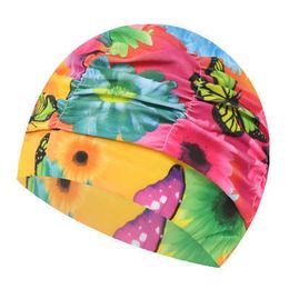 caps 2020 Flower Printed Pool Beach Protection Earring Fabric Long Hair Women's Swimming Hat P230531