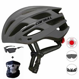 Cycling Helmets HOT Ultralight Cycling Helmet with Removable Visor Goggles Bicycle Safe Taillight Led Intergrally-molded Road Bike MTB Helmets P230419