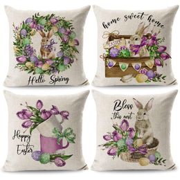 Pillow Case Easter Covers 18X18 Set Of 4 Spring Outdoor For Farmhouse Pillows Home Decorations