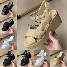 CHANEI Wedges Chanelliness Quilted Paris Women Dad Sandals Interlocking Crystal Buckle Pumps High Heel Platform Slides CHANL Mules Designer Shoes Slingback Cross