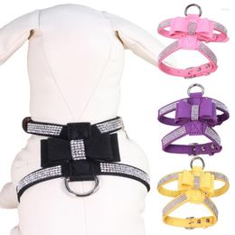 Dog Collars Harness Bow-Knot Bling Glitter Rhinestone Adjustable Collar Puppy Cat Chest Strap Lead Necklace