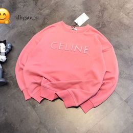 womens designer hoodie Sweater Women's Autumn New Letter Concave Steel Print Pure Cotton Terry Korean Version Loose Pink Round Neck Long Sleeve Top Women