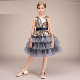Girl Dresses Children's Performance Costume Sequin Ball Gown Skirt Flower Princess Evening Stage Chorus Host Suit