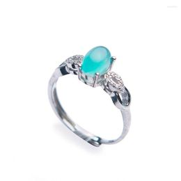 Cluster Rings Natural Amazonite Gemstone Fashion Wedding Ring Adjustable Size Crystal Stone Party For Women Lady