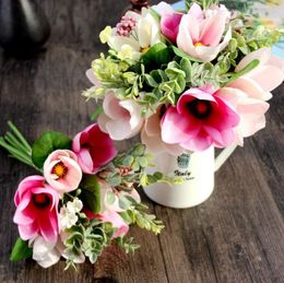 Decorative Flowers & Wreaths High-grade Simulation Bouquet Magnolia Wedding Flower Home Decoration Artificial Show Decorati