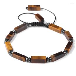 Strand Natural Stone Tiger Eye Bracelet 4x13mm Retangle Agates Turquoises Quartz Beads Bracelets Adjustable For Men Women Yoga Jewellery
