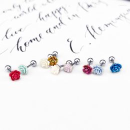 Stud Earrings 2PCS Lovely Rose Cartilage Earings Titanium Steel Mix Colour Flower Body Piercing Jewellery For Women