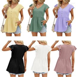Women's T Shirts Womens Loose Puff Top Short Sleeve T-Shirt V-Neck Blouses Babydoll Tops Summer Casual Shirt