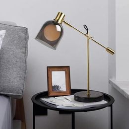 Table Lamps Nordic Smoke Grey Glass Rocker Lamp Light Luxury Designer Model Room Bedroom Bedside Gold Iron Decorative Marble Desk