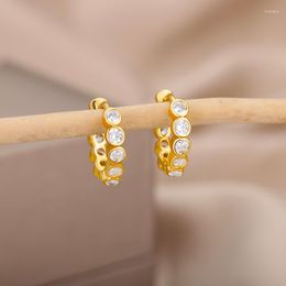 Hoop Earrings Korean Style For Women Zircon Crystal Round Circle Ear Ring Vintage Jewelry Gift Brincos