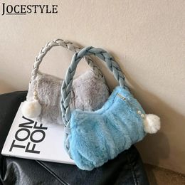 Evening Bags Fashion Fluffy for Women Y2k Mini Furry Bag Winter Wrist PU Braid Strap Fuzzy with Pendant Tote Handbags Purse 231118
