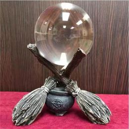 Decorative Objects Figurines BUF Home Decor Besom Crystal Ball Ornament Display Stand Resin Broom Tarot Table Decoration 231117