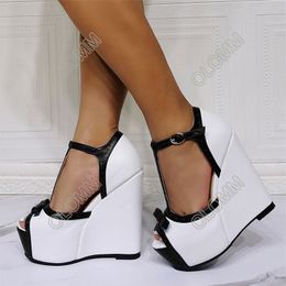 Olomm New Arrival Women Platform Sandals Knot Wedges Heel Open Toe Gorgeous 7 Colour Party Dress Shoes Women US Plus Size 5-20