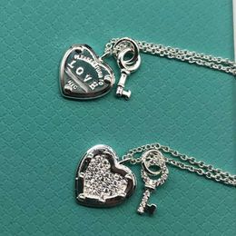 tiffanyany necklace T S925 Sterling Silver Love diamond heart brand small key necklace platinum clavicle chain light luxury love lock Pendant