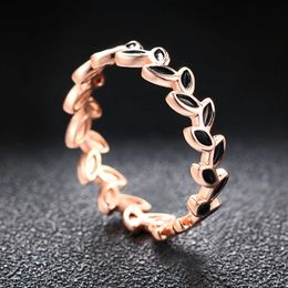 Band Rings Double Fair Drop Glaze Willow Leaf Rings For Women Party Classic Rose Gold Color Engagement Fashion Jewelry Wholsale DFR183