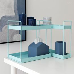 Bakeware Tools Blue Colour Bathroom Storage Racks 2 Layers Make Up Display Holder Home Decorating