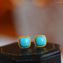 Stud Earrings Silver Inlaid Turquoise Fresh And Elegant Sky Blue Charm Women's Geometric Square Brand Jewellery