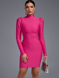 Casual Dresses Bandage Women's Pink Bodycon Elegant Sexy Long Sleeve Evening Club Party High Quality Summer Fashion 230419