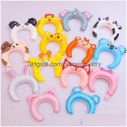 Party Favour Cute Rabbit Ears Hairbands Inflatable Balloon Head Bands Adorable Hair Sticks Creative Gifts Animal Elephant Cat Fog Dog Dhpey
