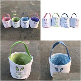 Other Festive Party Supplies Lovely Canvas Bucket Bags Diy Cylindrical Rabbit Pattern Easter Gift Candy Hand Basket 23X25Cm 12Jz J Dhcfw