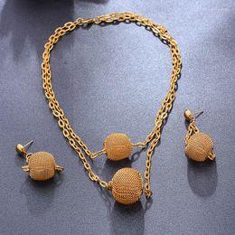 Necklace Earrings Set Ethiopian Gold Colour African For Women Nigerian Wedding Round Bead