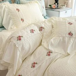 Bedding sets French Style Seersucker Washed Cotton Four Piece Set Princess Summer Lace Bed Sheet 's Quilt Covers 231118