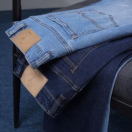 Men's Jeans 2023 Summer Men's Light Blue Stretch Straight-Leg Business Fashion High Waist Loose Denim Pants Male Brand Trousers