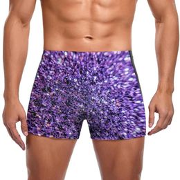 Men's Swimwear Sparkly Lavender Glitter Swimming Trunks Purple Bling Print Training Trending Swim Shorts Quick Dry Plus Size Men Swimsuit