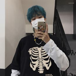 Men's T Shirts Hip Hop Skeleton Bone Graphic Print Shirt Men Women Vintage Gothic Unisex Oversized Streetwear False Two Pieces T-shirt Tops