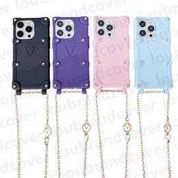 Designer Phone Case for iphone 15 pro max Case 14 Pro 13 iPhone Case Fashion Embossing 3D Concave Pattern Brand Monogram Crossbody Square Mobile Cover Neck Lanyard