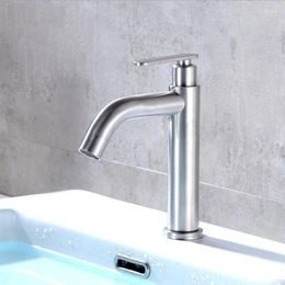 Bathroom Sink Faucets G1/2 304 Stainless Steel Basin Faucet Deck Mount Wrench Open Single Cold Handle Water Tap