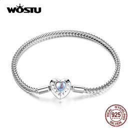 Chain WOSTU 925 Sterling Silver Heart Moonstone Basic Chain Bracelets Charm Lettering Engraving Forever Love Women's hand CQB223231118