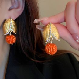 2023 Vintage Rhinestone Leaf Beaded Round Ball Drop Earrings Trendy Elegant Temperament Earring for Women Jewellery